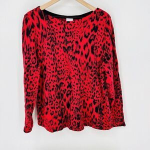 Chico’s Sz 3 (XL) Sweater Knit Top Animal Print Stretch Long Sleeve